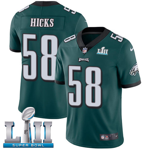 Nike Eagles #58 Jordan Hicks Midnight Green Team Color Super Bowl LII Men's Stitched NFL Vapor Untouchable Limited Jersey
